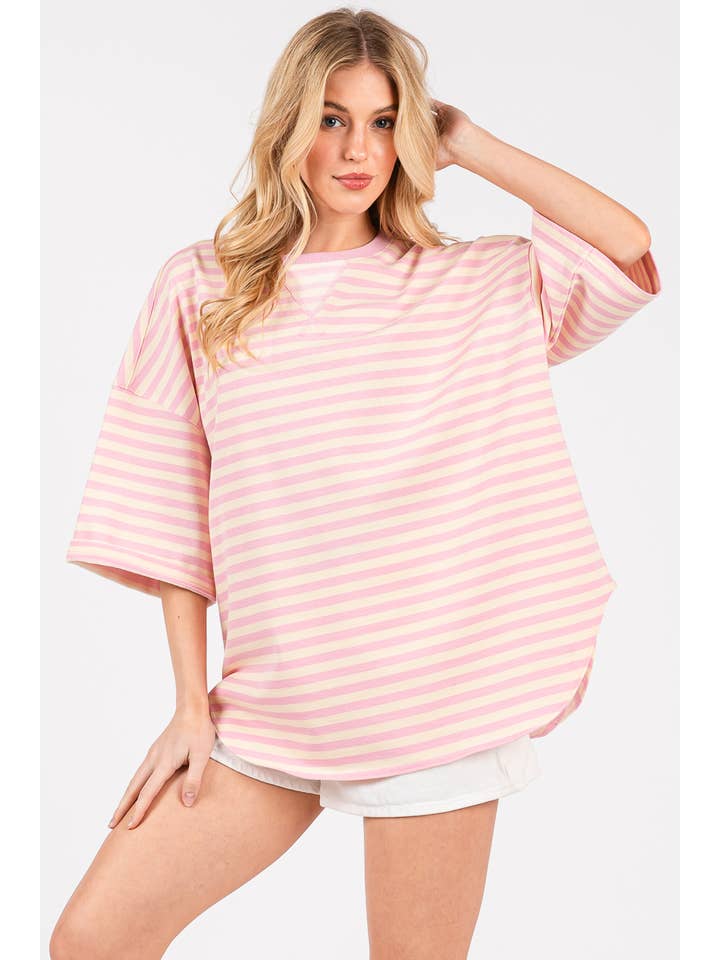 Sewn and Seen - Wholesale Tunic - Women's - STRIPED OVERSIZED SHORT SLEEVE TOP 38