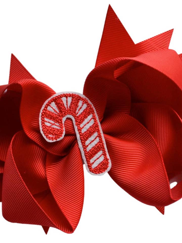 Bestickte rote Zuckerstangen-Haarschleife für den Großhandel von Funny Girl Designs