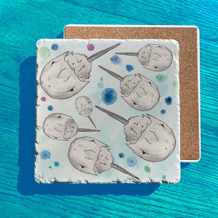 Avery's Home - Wholesale Trivet - Horseshoe Crab Watercolror Tumbled Edge Stone Trivet