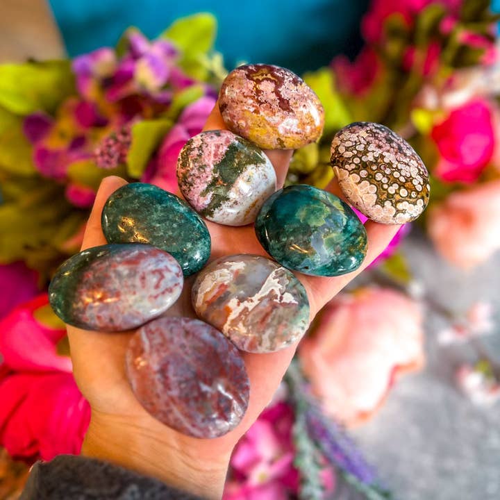 Mandala Gems - Wholesale Spiritual Stone/Crystal - PASTEL Ocean Jasper palm stone