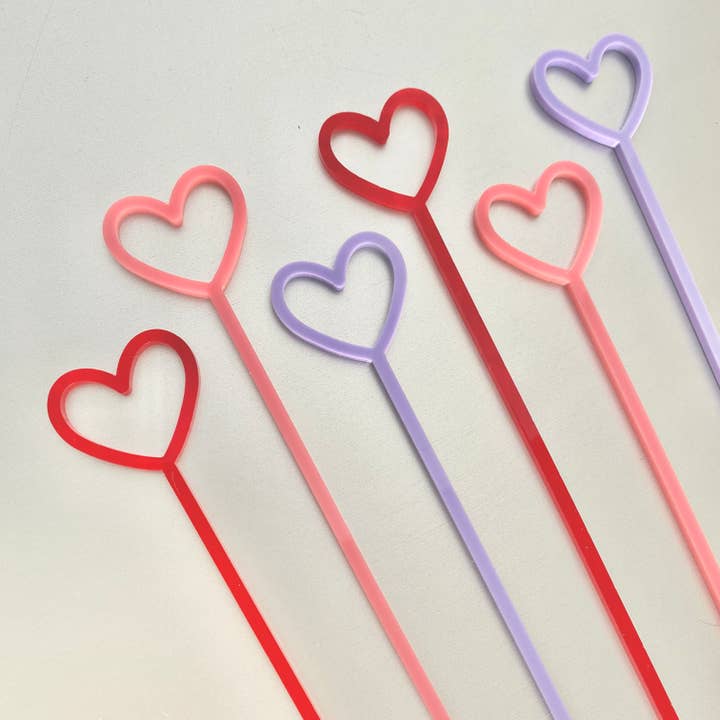 Agitateurs à boisson en acrylique Heart Stir pour la vente par Atomic Kraftworks