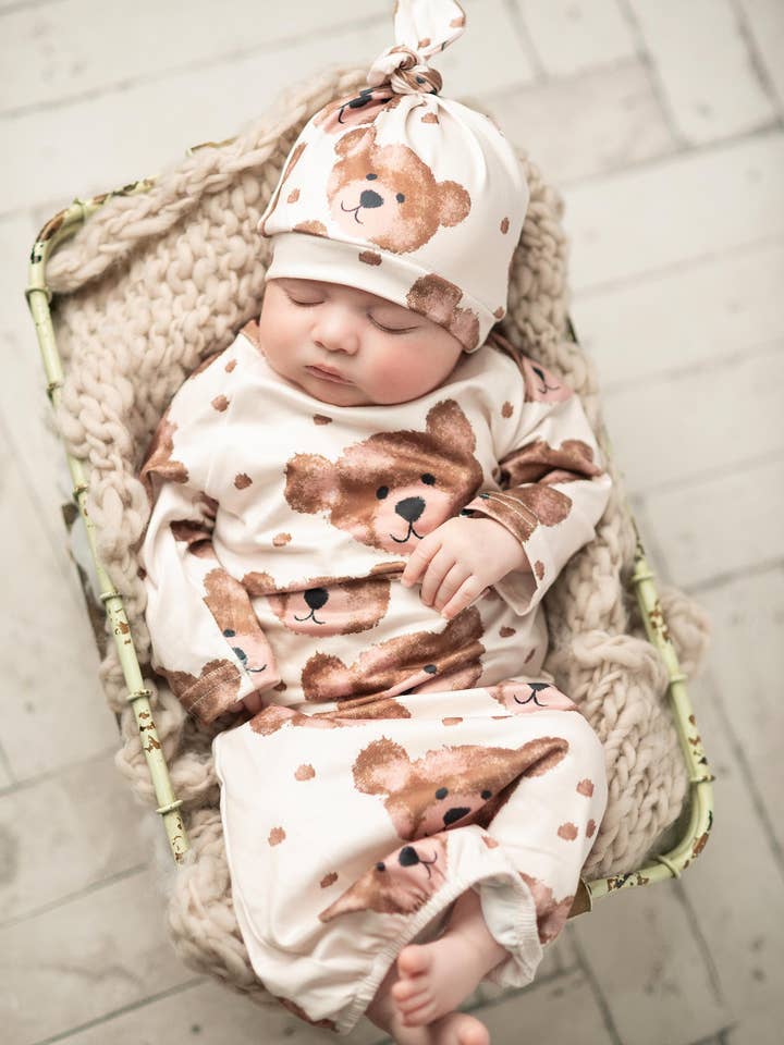 Infant Brown Teddy Bear Baby Gown for wholesale by Adorable Sweetness