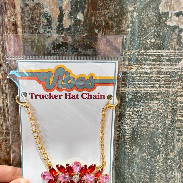 Chaîne de camionneur en strass rose et rouge | Chaîne de chapeau | Barrette de chapeau pour la vente par Vibes Hat Company
