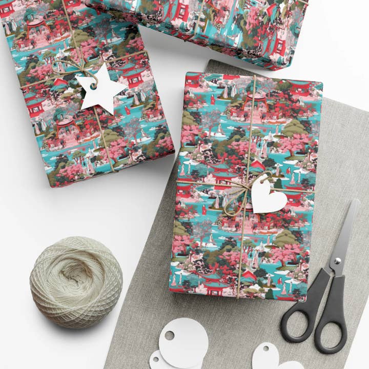 Chinoiserie Japanese Water Pond Wrapping Paper Gift Wrap for wholesale by Olivias Paper