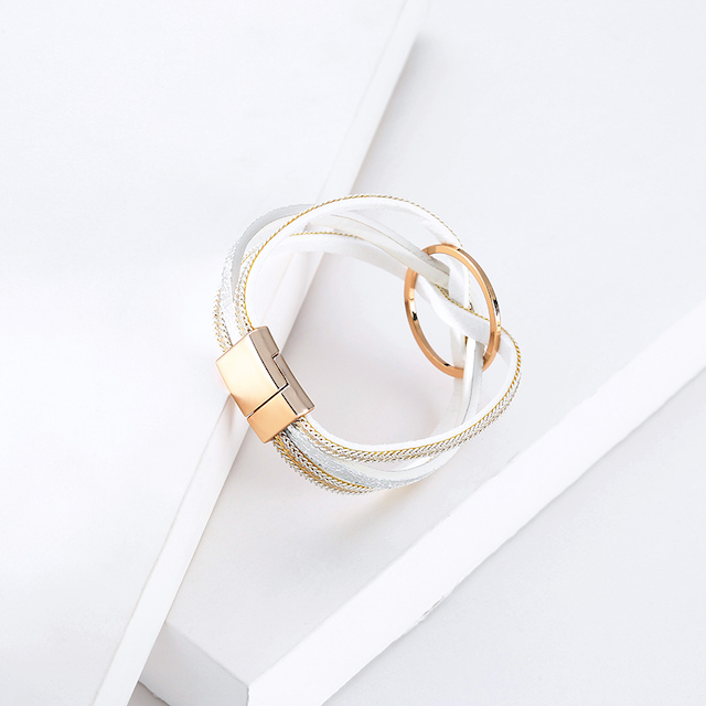 Pretty Persuasions - Wholesale Bangle Bracelet - B22096 Interlocked Ring PU Leather Wrap Bracelet8