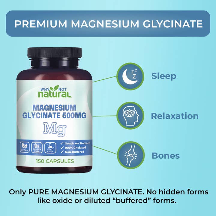 WhyNotNatural - Wholesale Oral Supplement/Vitamin - Magnesium Glycinate 500 mg Capsules Supplement - Vegan, 100%