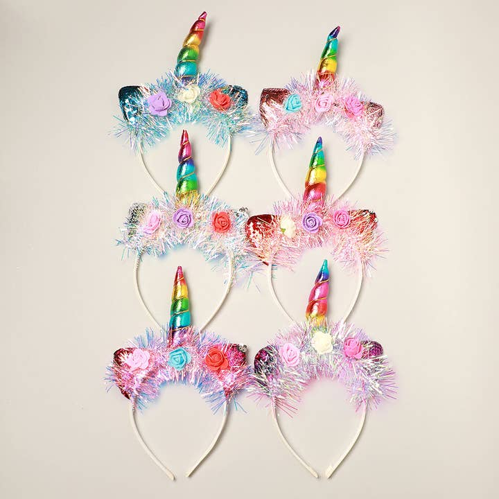 ASSORTED COLORS Metallic Shred Unicorn Headband for wholesale on Faire