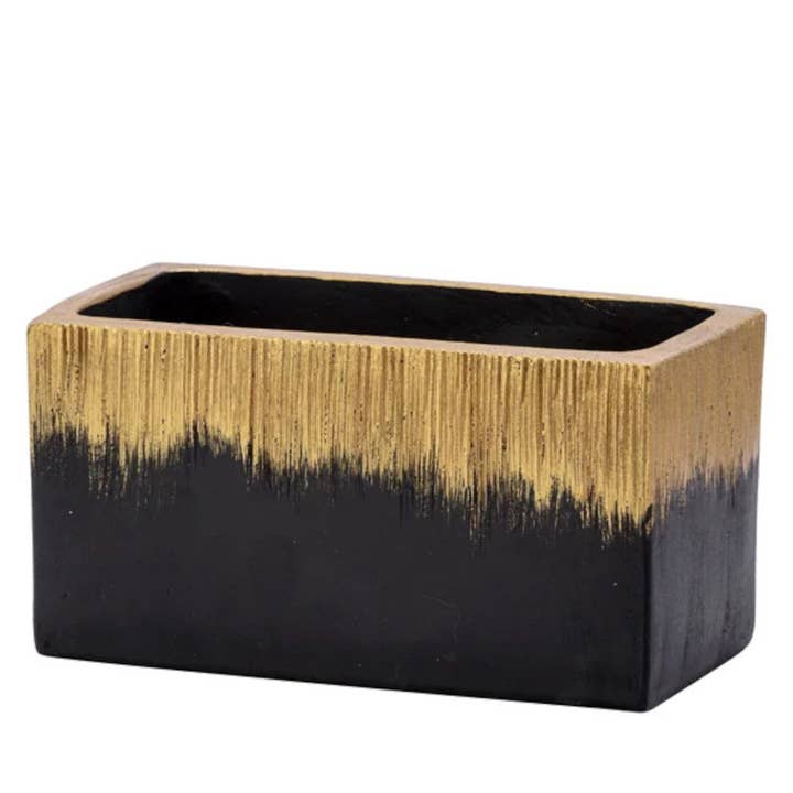 Concrete Black Rectangular Planter with Brushed Gold - 9" for wholesale by Will's Company