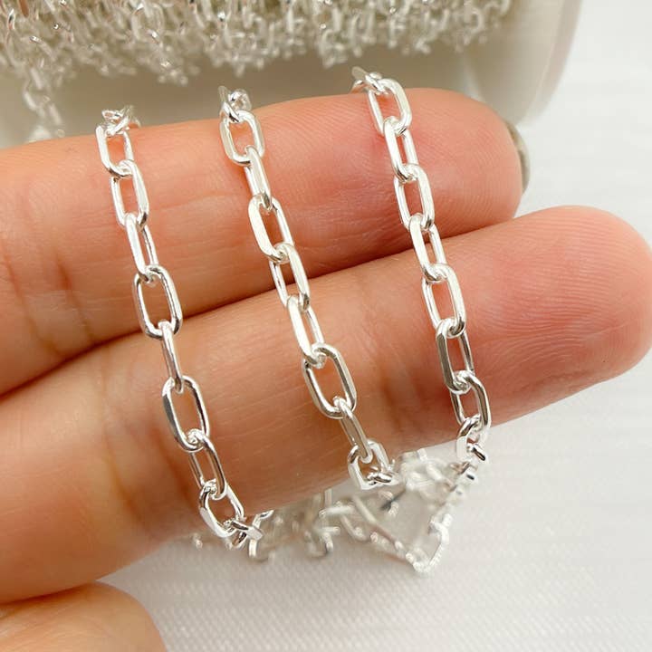 V182SS. Sterling Silver Diamond Cut Paperclip Link Chain for wholesale by Tresor Jewelry Inc.