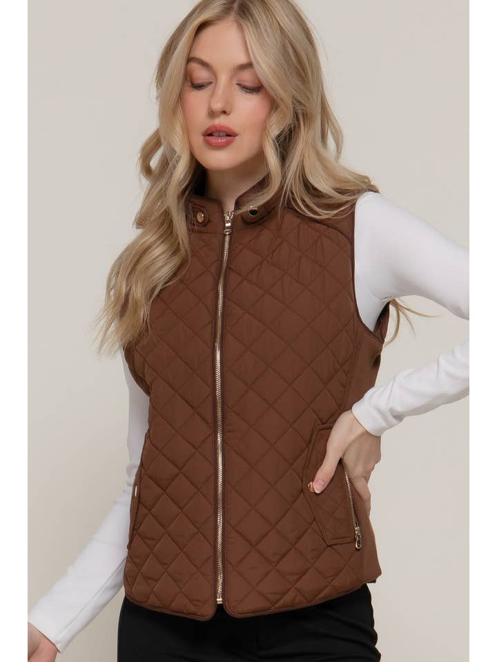 Vanilla Monkey - Wholesale Outerwear Vest - Women's - Suede Piping Detail Side Rib Quilted Padding Vest12