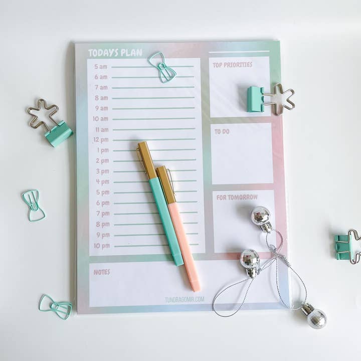 Pastel Rainbow Hourly Planner Notepad for wholesale by BambooByTundra