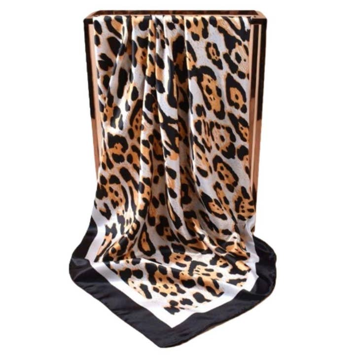 Leopard Print Mix Pattern Silky Bandana Neck Scarf for wholesale by Paperdoll