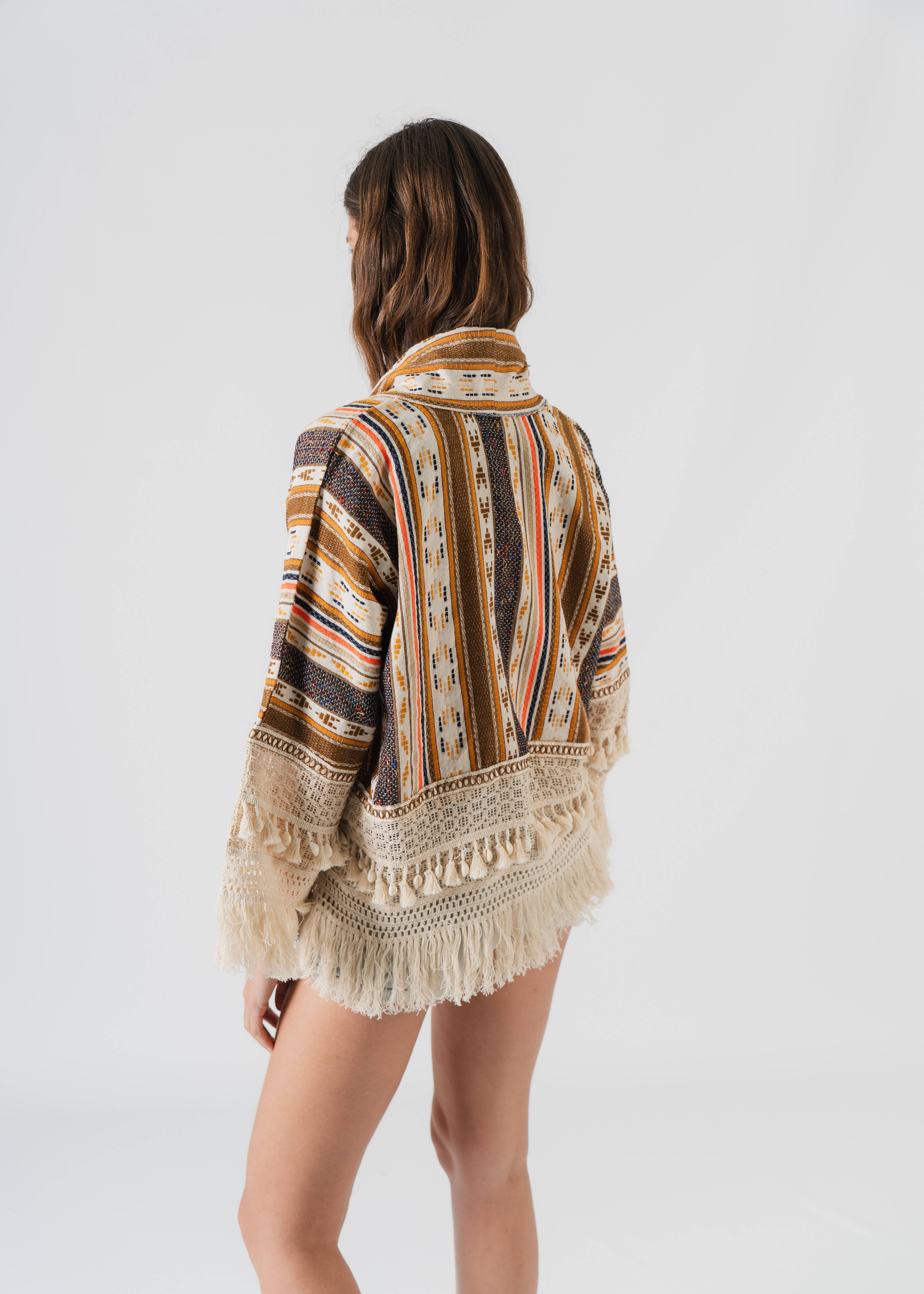 multicoloured Open bohemian-style cotton jacket with decorations for wholesale on Faire1
