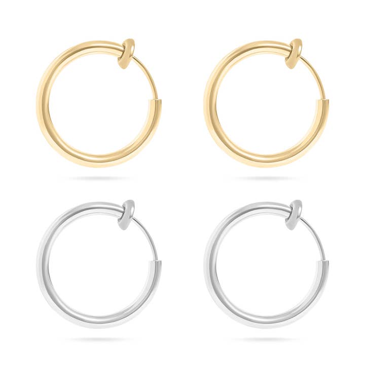 WJW - Wholesale Huggie Earrings - 18K Gold PVD Stainless Steel Sliding Spring Huggie Hoop Earrings / ERJ0004