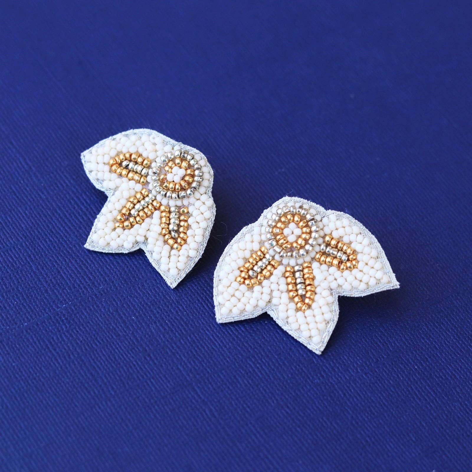 Pierce + Hide - Wholesale Stud/Post Earrings - Cream + Gold Beaded Flower Wing Earrings | Custom Petal Stud4
