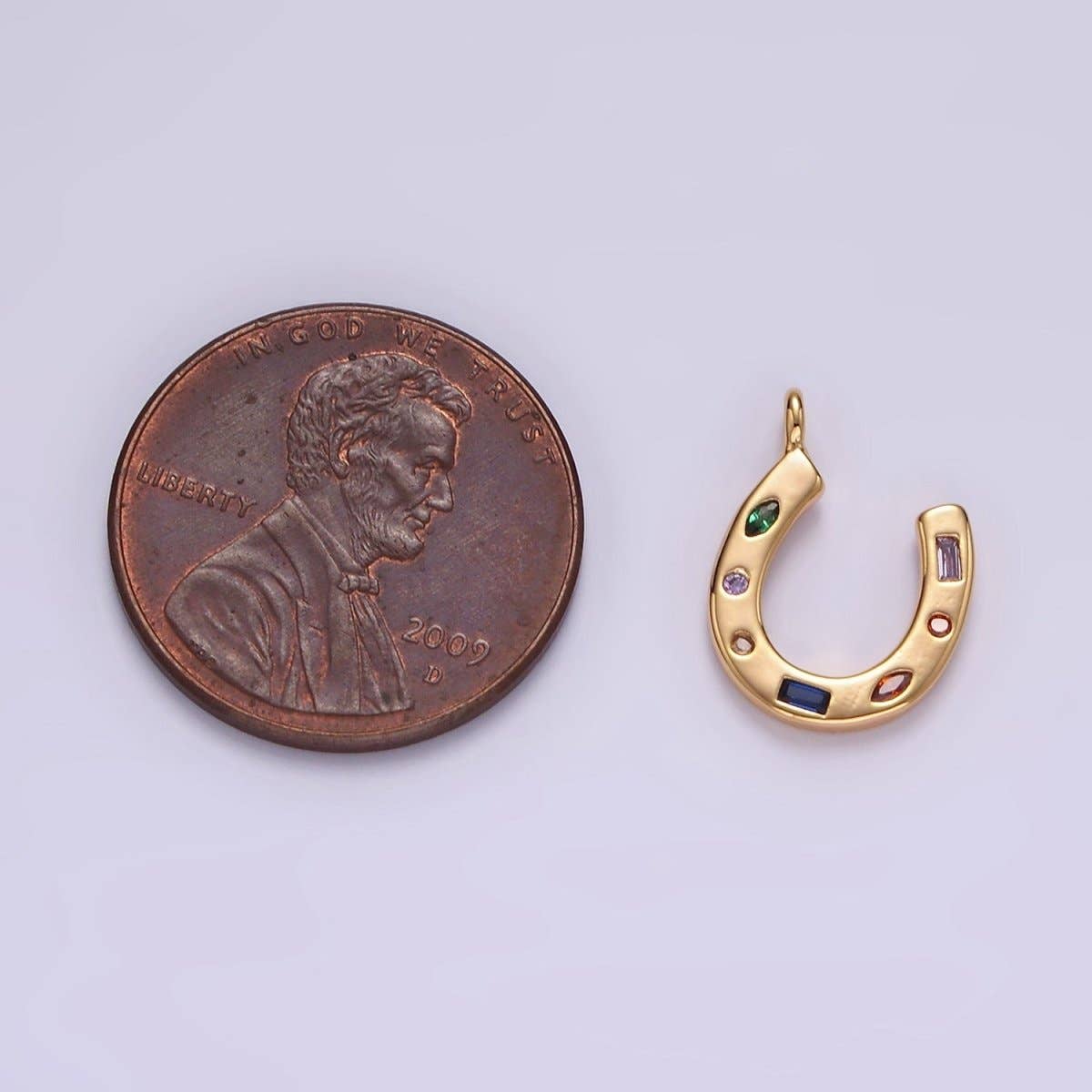 Aim Eternal - Wholesale Individual Charm/Pendant - 14K Gold Filled CZ Multicolor Dotted Lucky Horseshoe Charm | AC-8194