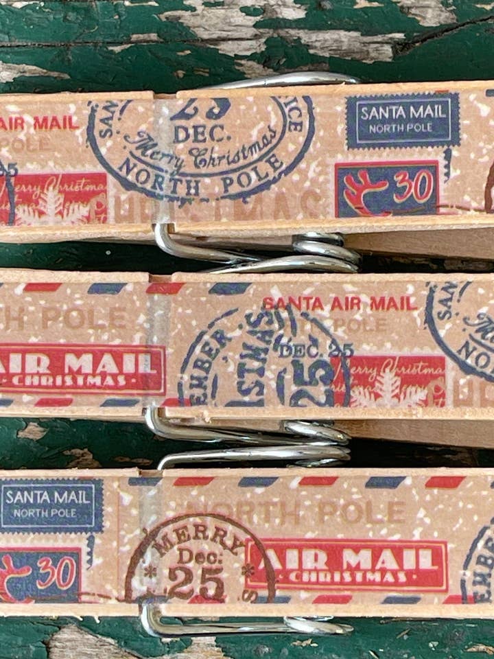 NEW Santa’s North Pole Post Mark Clothespin Chip Clip for wholesale by NanCBeeCreations