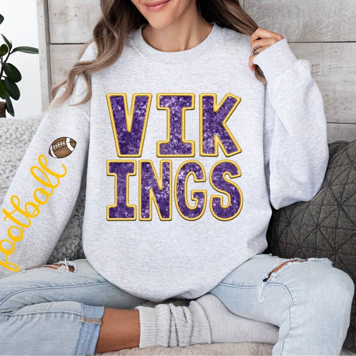 Vikings Football - Ash Grey Crewneck with High Quality Print for wholesale by Farm Life Crafting