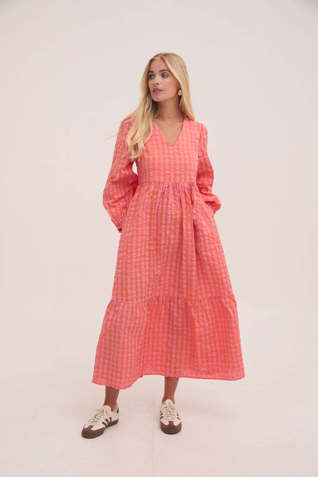 Lina Orange & Pink Gingham Dress for wholesale on Faire4