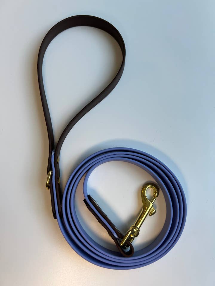 Two-tone Biothane Leash Periwinkle and Dark Brown for wholesale by Let’s Go Leash Co.