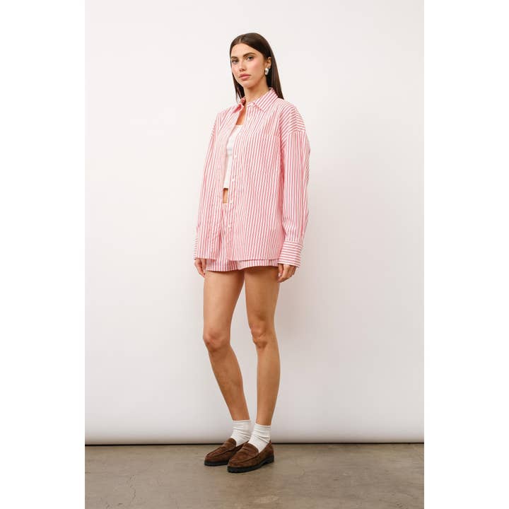 RED Capri Striped Oversized Button Down Shirt for wholesale on Faire