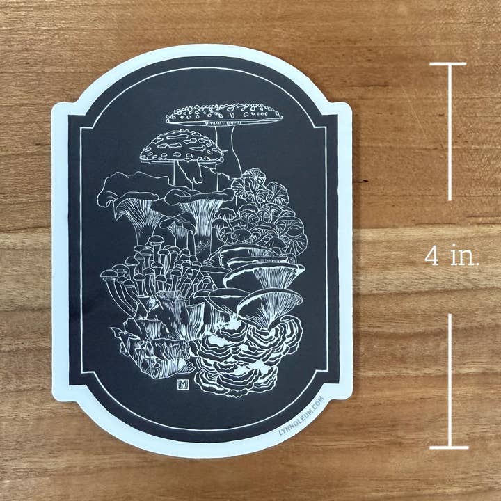 Mushrooms Vignette Vinyl Sticker for wholesale by Lynn-oleum