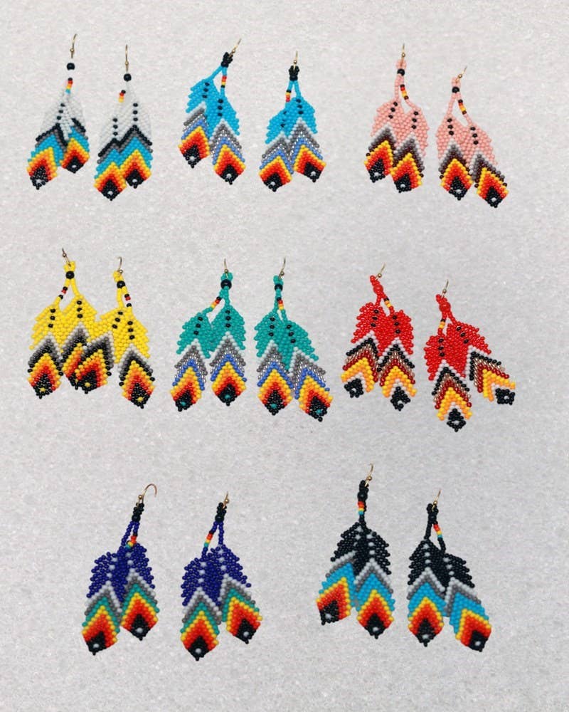 Shelley Enterprises Inc. - Wholesale Dangle Earrings - 730-Double Feather Native Earrings Handmade with Czech Beads