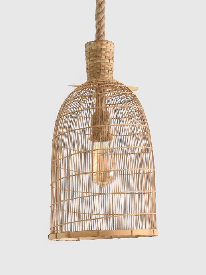 Hanglamp van bamboe met kleine hals en kabel met dik touw voor wholesale door Lanna Passa