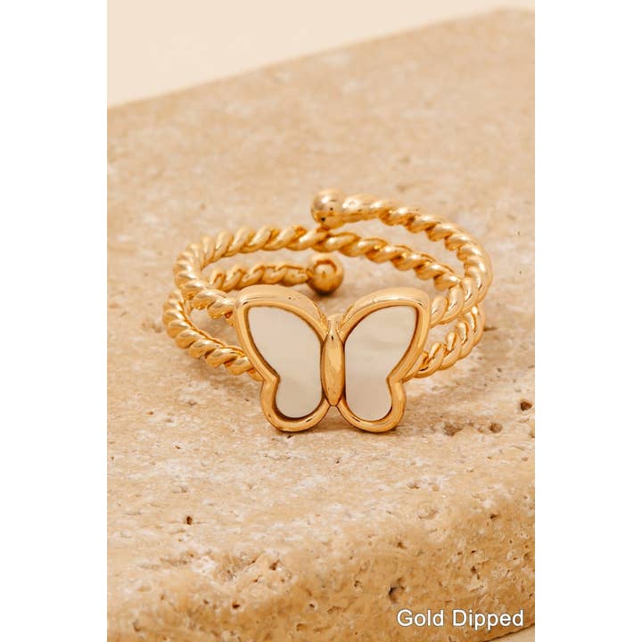 Gold Dipped Layered Rope Butterfly Band Ring for wholesale by Anarchy Street