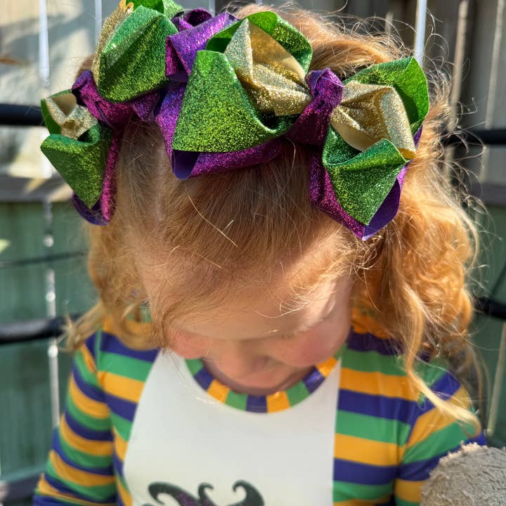 Mardi Gras Sparkle Bow for wholesale by Luminous Sky Bowtique