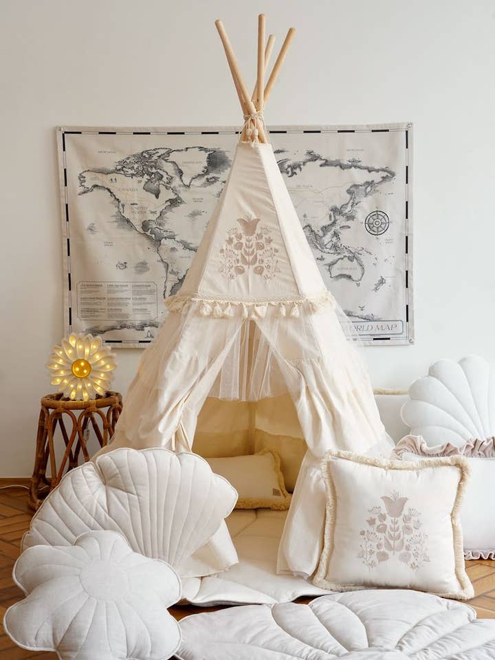 “Boho” Teepee with Frills and Mat Set for wholesale by Moi Mili
