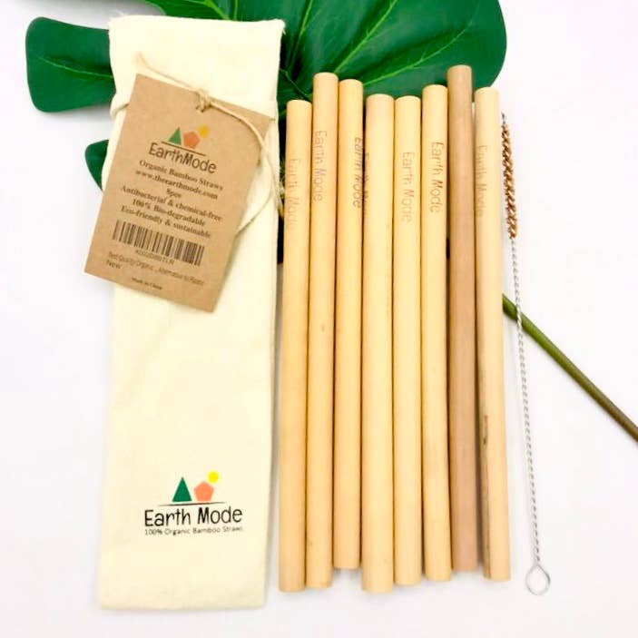 Bamboo straw, 8 bamboo straws set + cleaning brush + bag for wholesale by Earth Mode