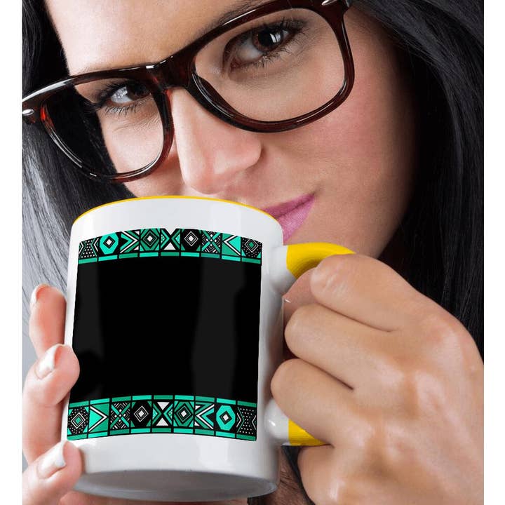3dRose - Wholesale Coffee Mug - 3dRose, Turquoise Teal Blue and Black African Pattern - Art of Africa Inspired by Stylish Zulu Beadwork, Mug1