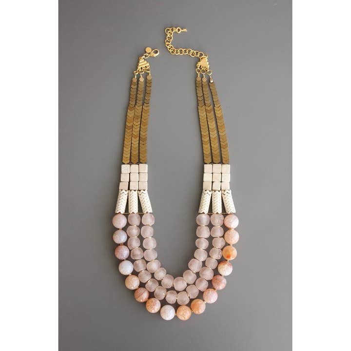 David Aubrey Jewelry - Wholesale Beaded/Pearl Necklace - YSM121 Triple strand African glass and hematite necklace