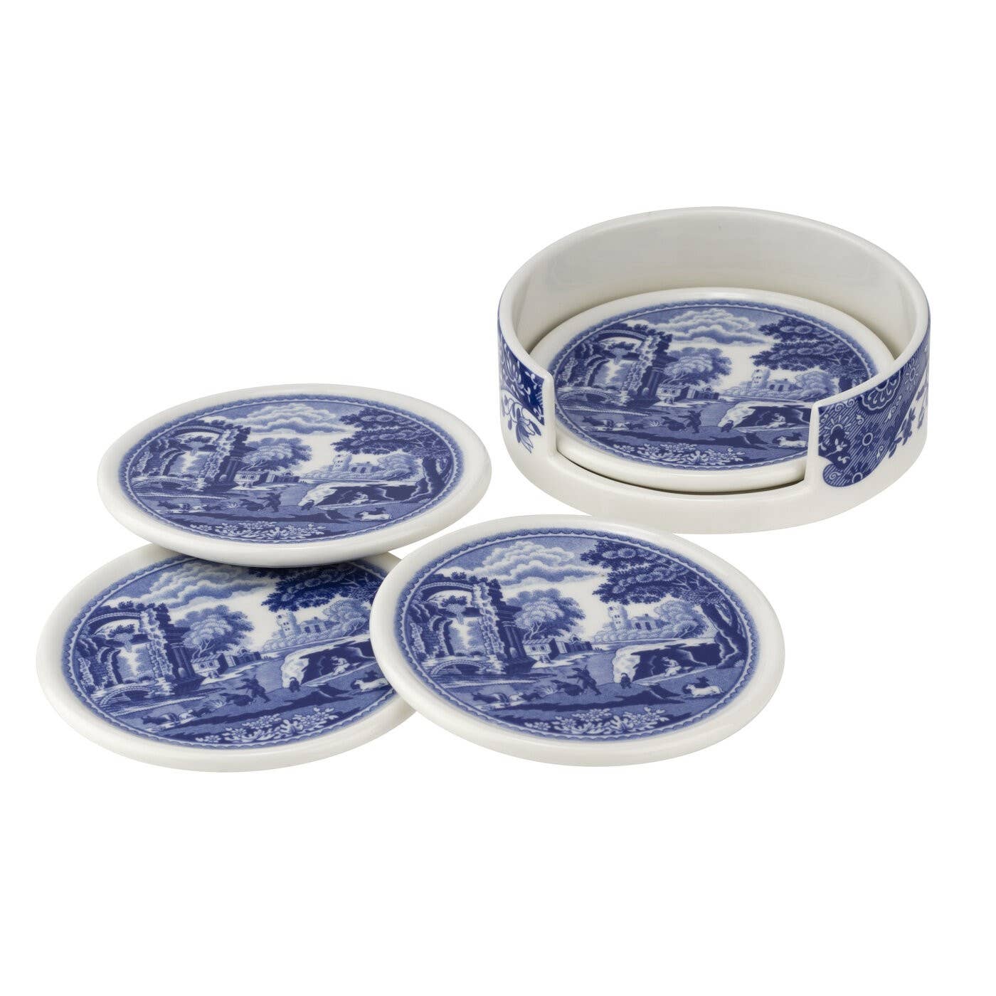 Portmeirion, Spode, Pimpernel, Nacthmann, Wrendale Designs - Wholesale Coasters - Spode Blue Italian 4 Piece Ceramic Coasters with Holder1