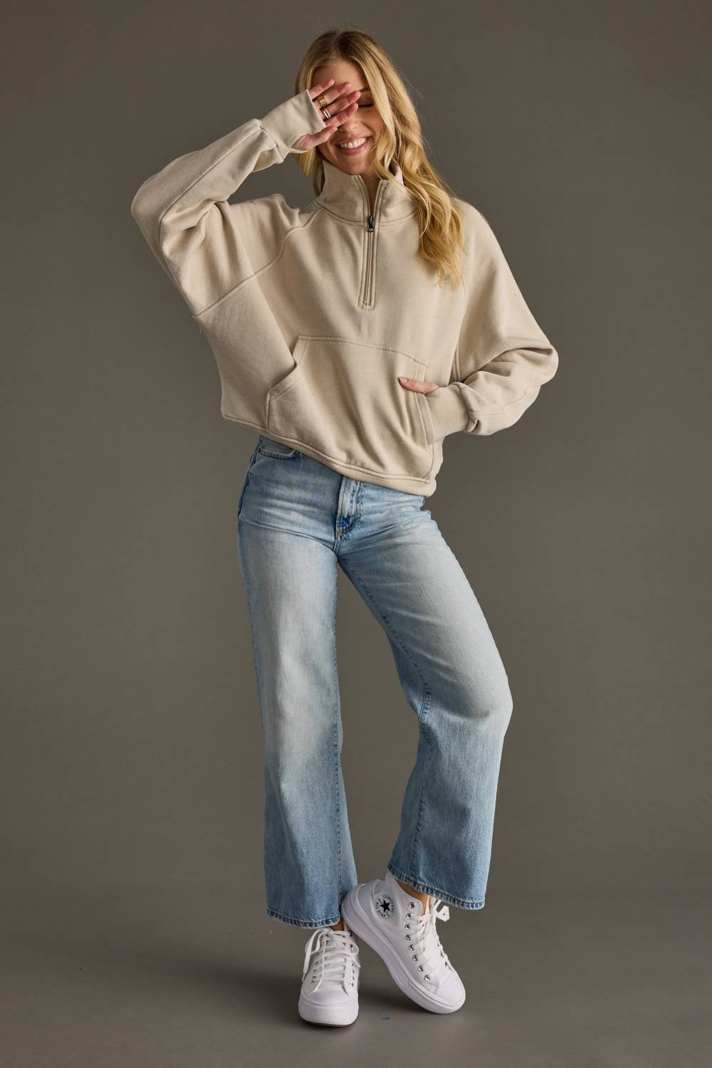 Panache Apparel Co. - Wholesale Sweatshirt - Women's - Tan Quarter Zip Sweatshirt2