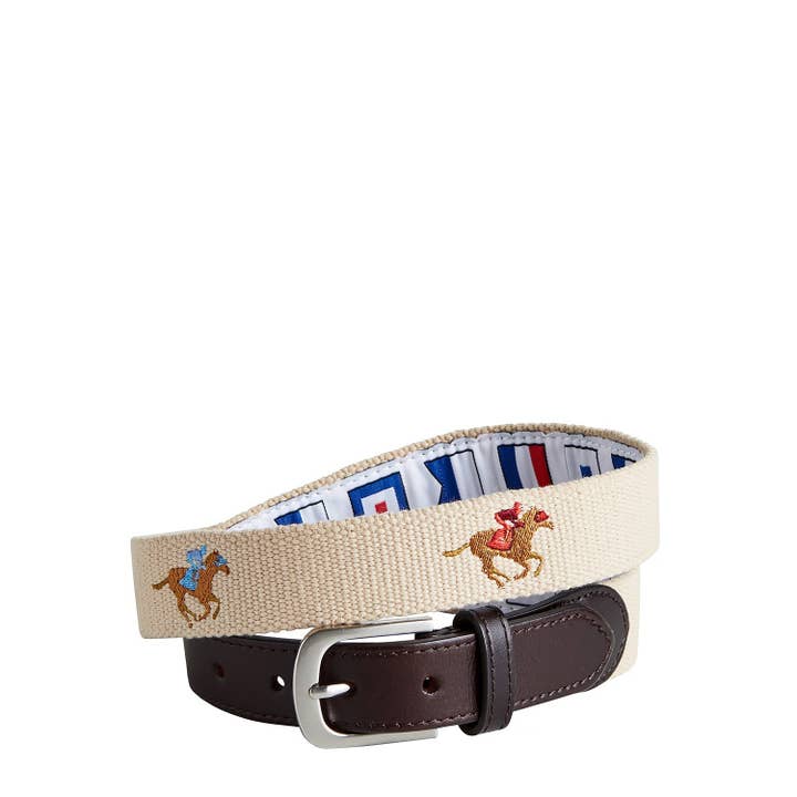 Bowsprit Belt Tan Embroidered With Racing Horses for wholesale on Faire