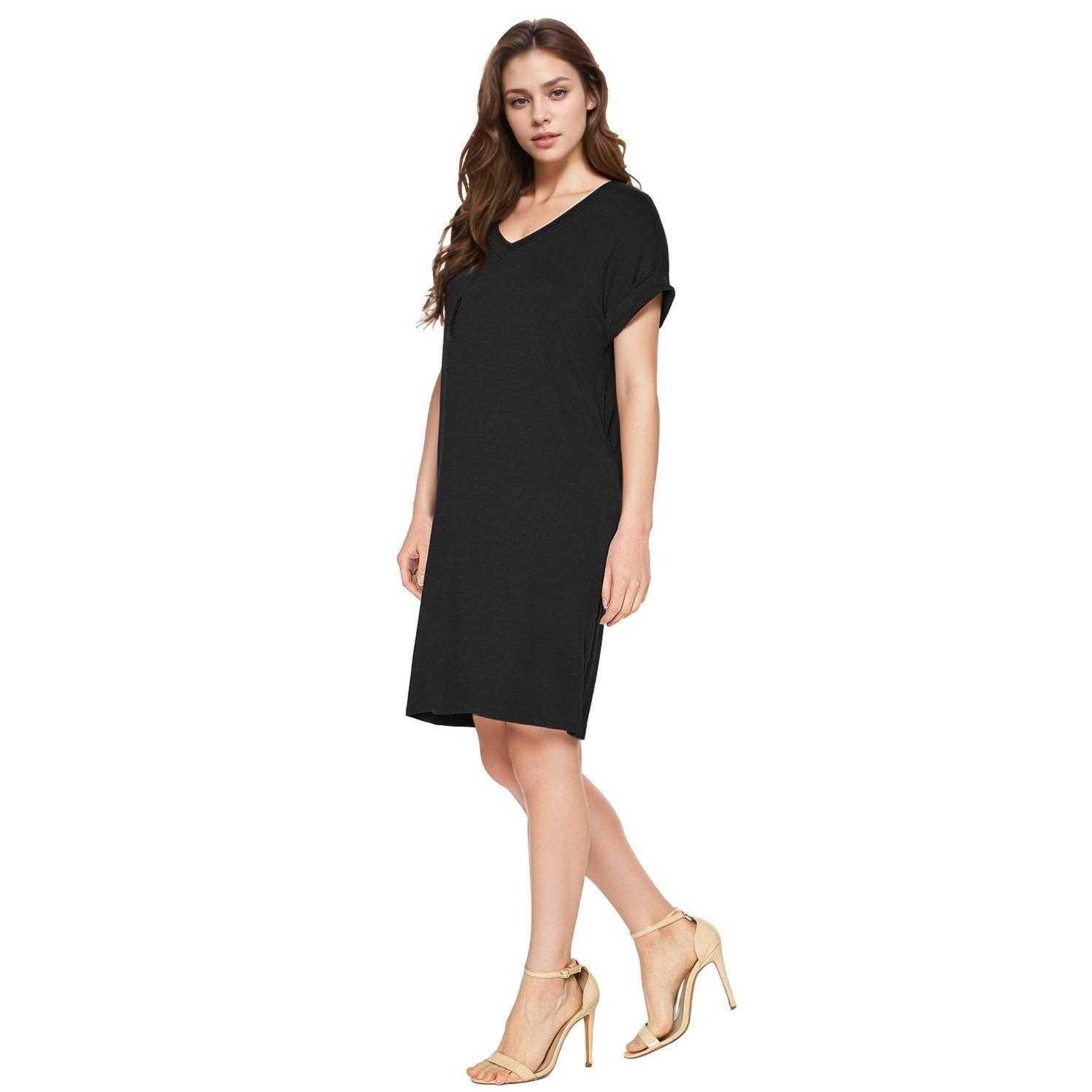 Robin K - Wholesale Dress - Women's - Women's Bellatrix V- Neck T-shirt Dress With Pocket26