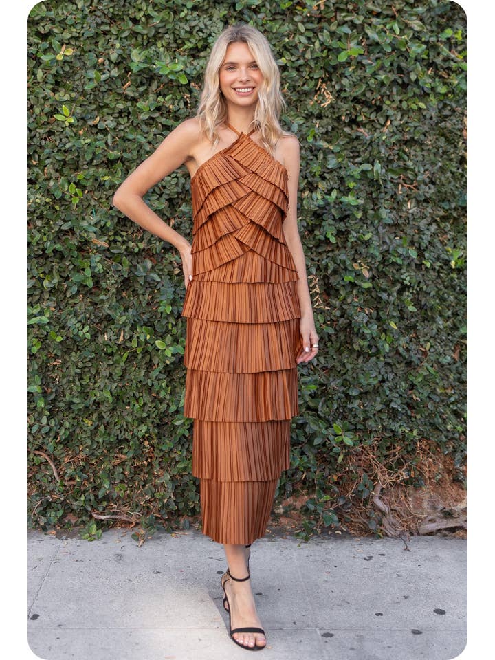 Strut & Bolt - Wholesale Skirt - Women's - Pleated Satin Tiered Midi Skirt14