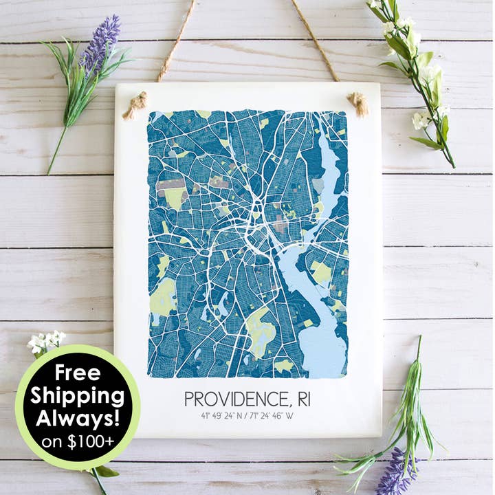 Providence Rhode Island Map Art Tile - Ceramic Tile Wall Art for wholesale by Sparks House Co.