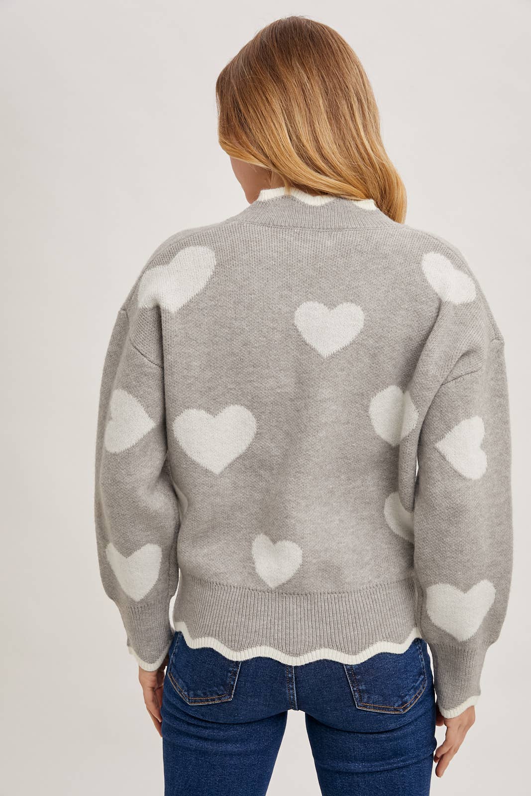 Bluivy - Wholesale Knit Sweater - Women's - HEART SCALLOP TRIMMED CONTRAST KNIT SWEATER VALENTINE'S DAY6