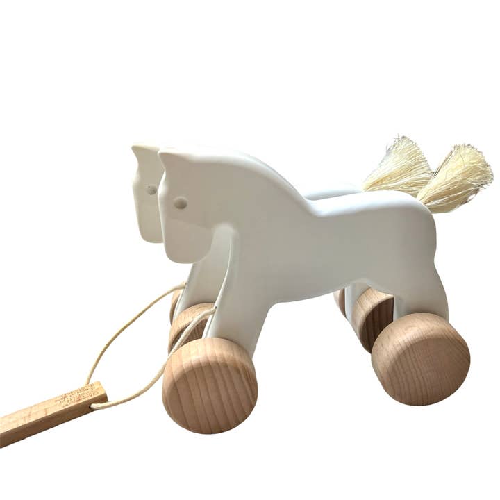 Little Poland Gallery - Vente Jouet en bois – enfant - BAJO Jouet à tirer Double Chevaux