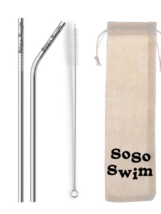 Branded Silver Metal Straw Set 2 Straws 1 Brush 1 Bag for wholesale by The Metal Straw Co