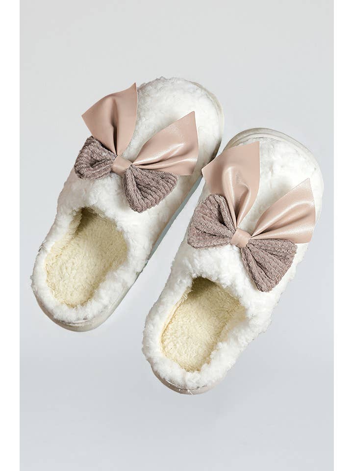 66DISCO - Wholesale Slippers - Women's - Contrast Bowknot Applique Plush Winter Slippers1