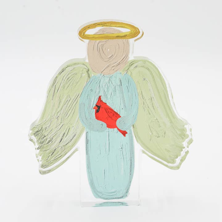 Angel with Cardinal Acrylic Shelf Sitter for wholesale by Doodles By Rebekah