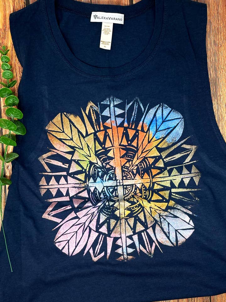 Mandala Hand Painted Women's Muscle Tank for wholesale by Third Wolf Designs