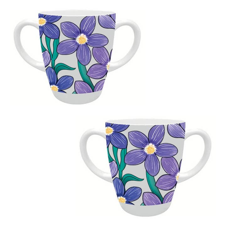 Two Handled Mug - Purple Floral - Pack of 2 for wholesale by Rosa Lifestyle