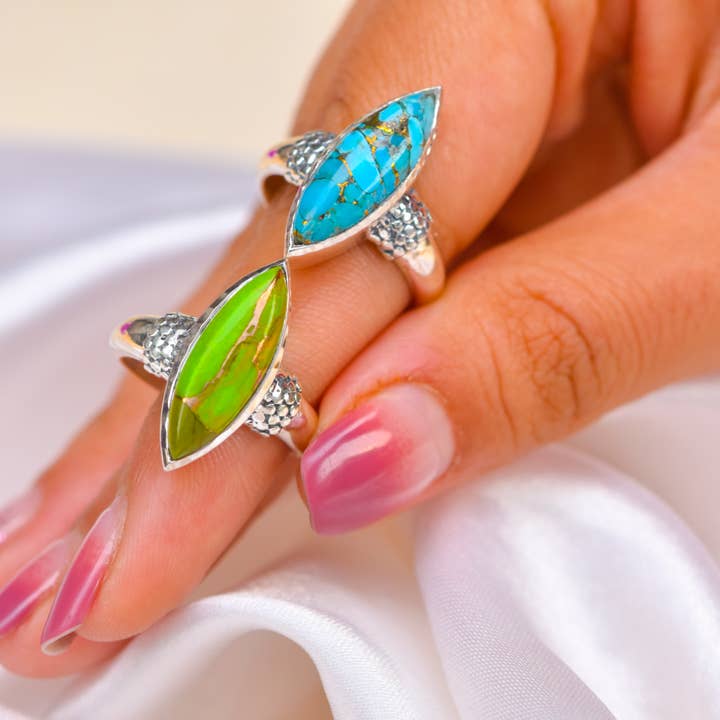 Tiramisu - Wholesale Cocktail/Statement Ring - Blue Copper Turquoise 925 Sterling Silver Ring Jewelry3