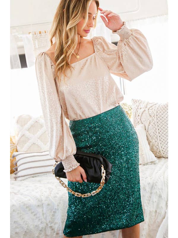 Vine & Love - Wholesale Skirt โ Womenโs - High-Waist Sequin Midi Skirt With Side Slit VS6010216