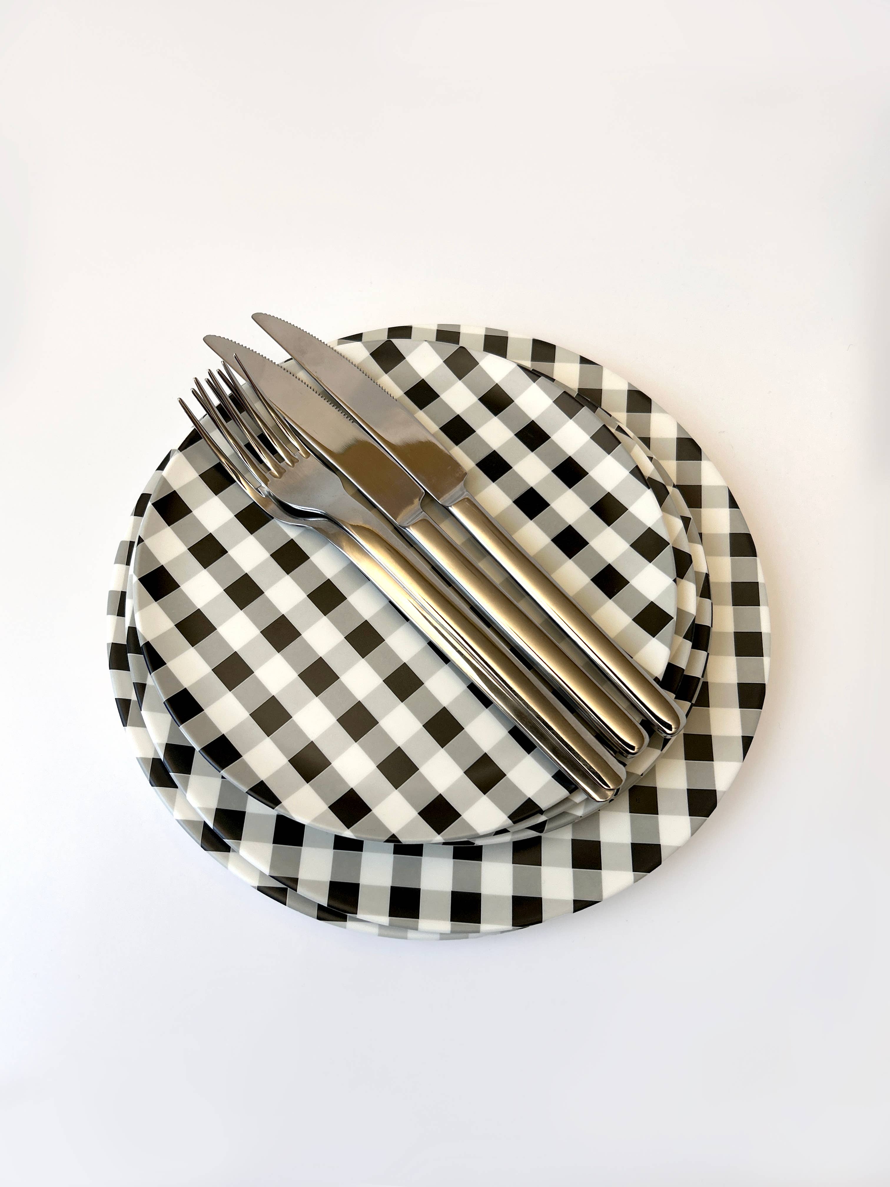 Xenia Taler - Wholesale Dinner Plate - Gingham Black Dinner Plate - Set of 4  3